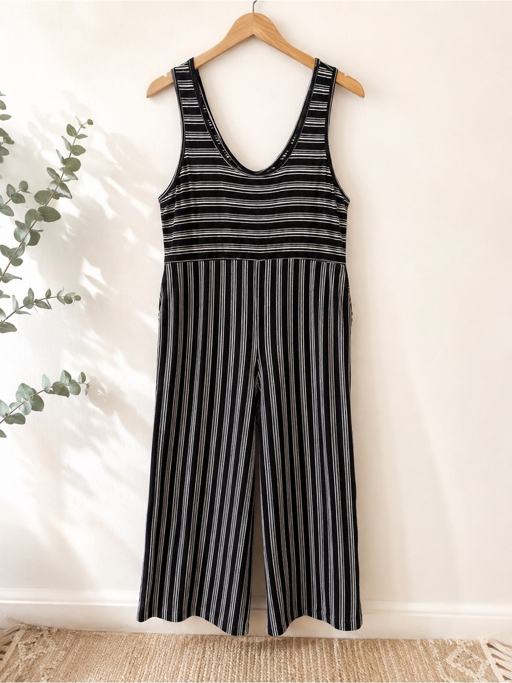 Xhilaration Black & White Striped Sleeveless Jumpsuit XL